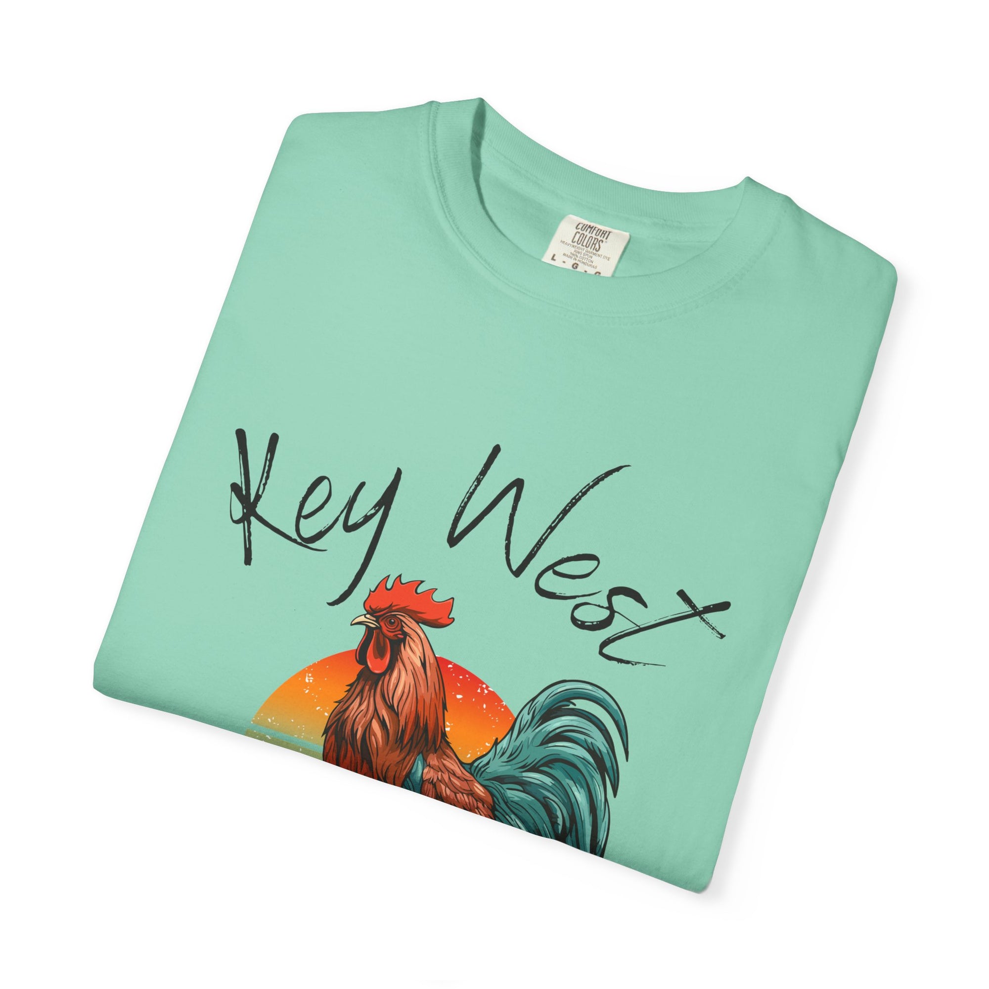 Key West Sunset Rooster T-Shirt, Unisex Summer Tee, Beach Vacation Shirt, Florida Souvenir Apparel, Casual Graphic Tee