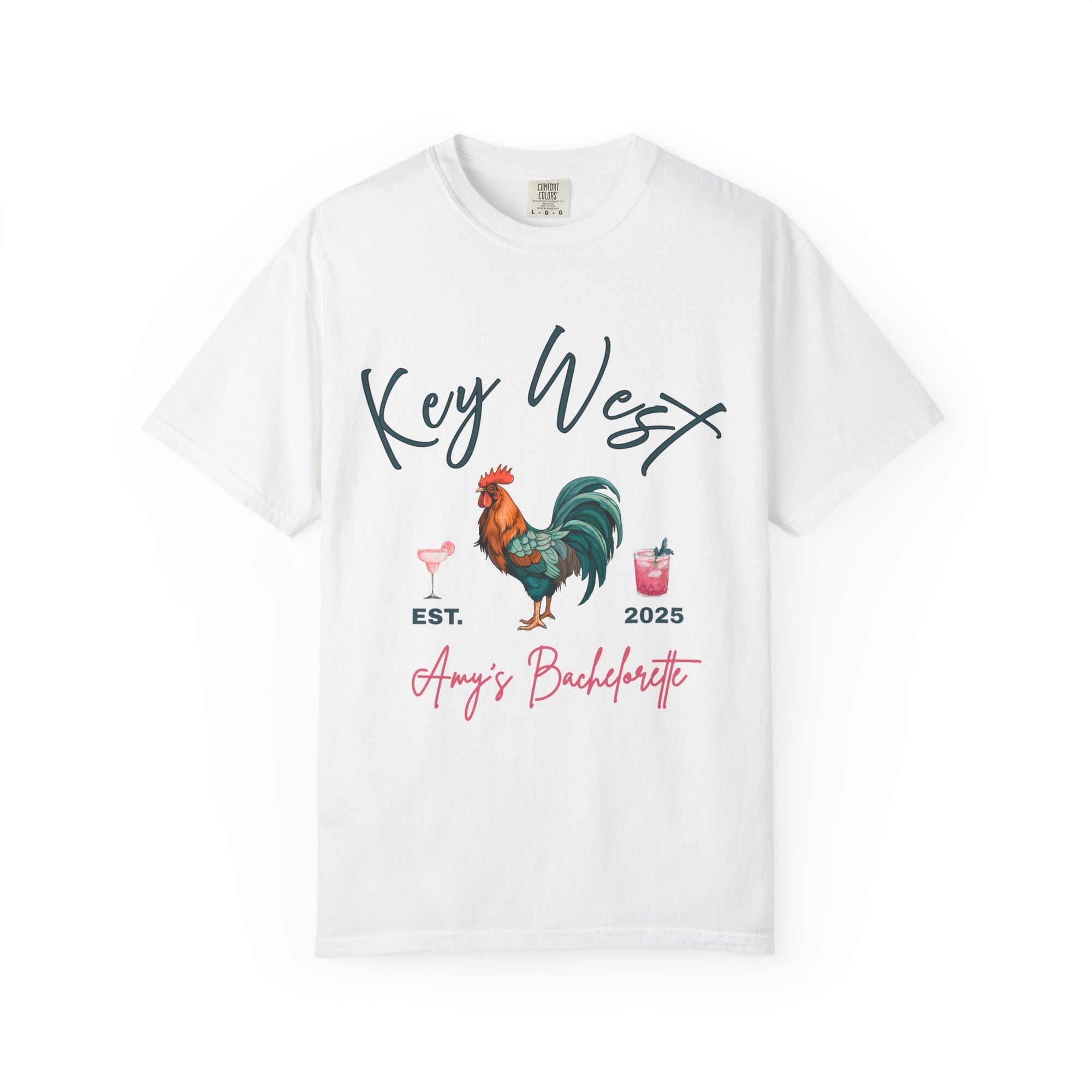 Key West Custom Bachelorette Party T-Shirt - Key West Florida Tee Rooster Bachelorette Shirt - Bridesmaid Proposal Gift Unisex Garment-Dyed