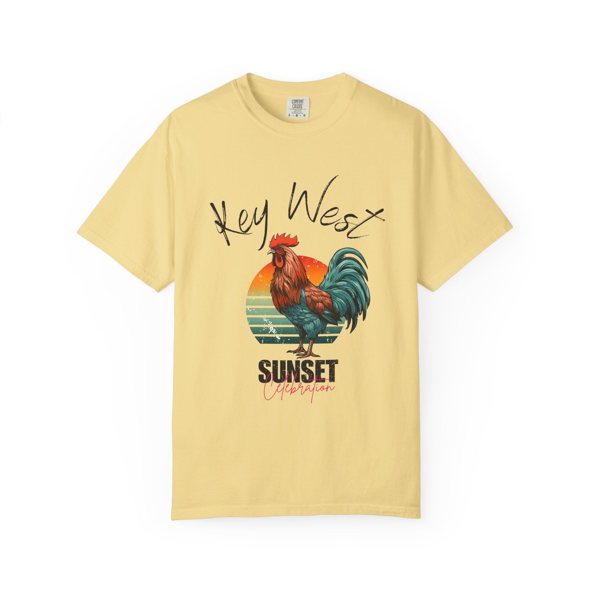 Key West Sunset Rooster T-Shirt, Unisex Summer Tee, Beach Vacation Shirt, Florida Souvenir Apparel, Casual Graphic Tee