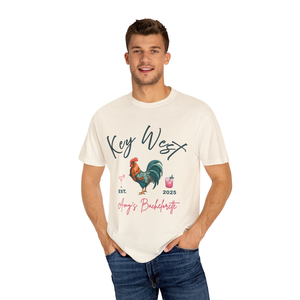 Key West Custom Bachelorette Party T-Shirt - Key West Florida Tee Rooster Bachelorette Shirt - Bridesmaid Proposal Gift Unisex Garment-Dyed