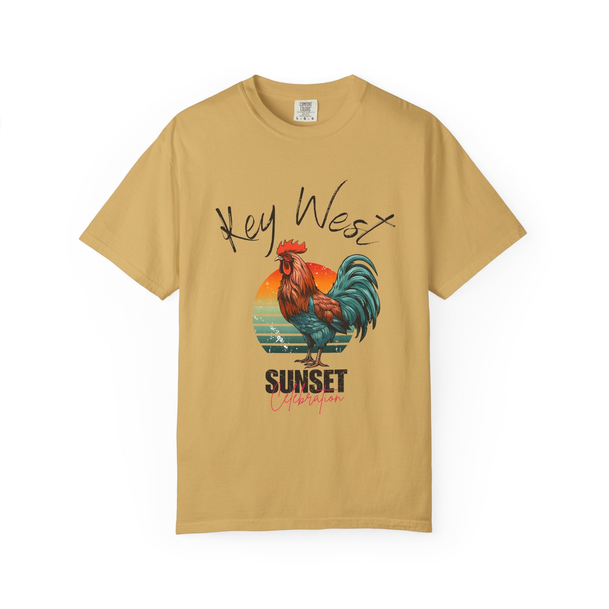 Key West Sunset Rooster T-Shirt, Unisex Summer Tee, Beach Vacation Shirt, Florida Souvenir Apparel, Casual Graphic Tee
