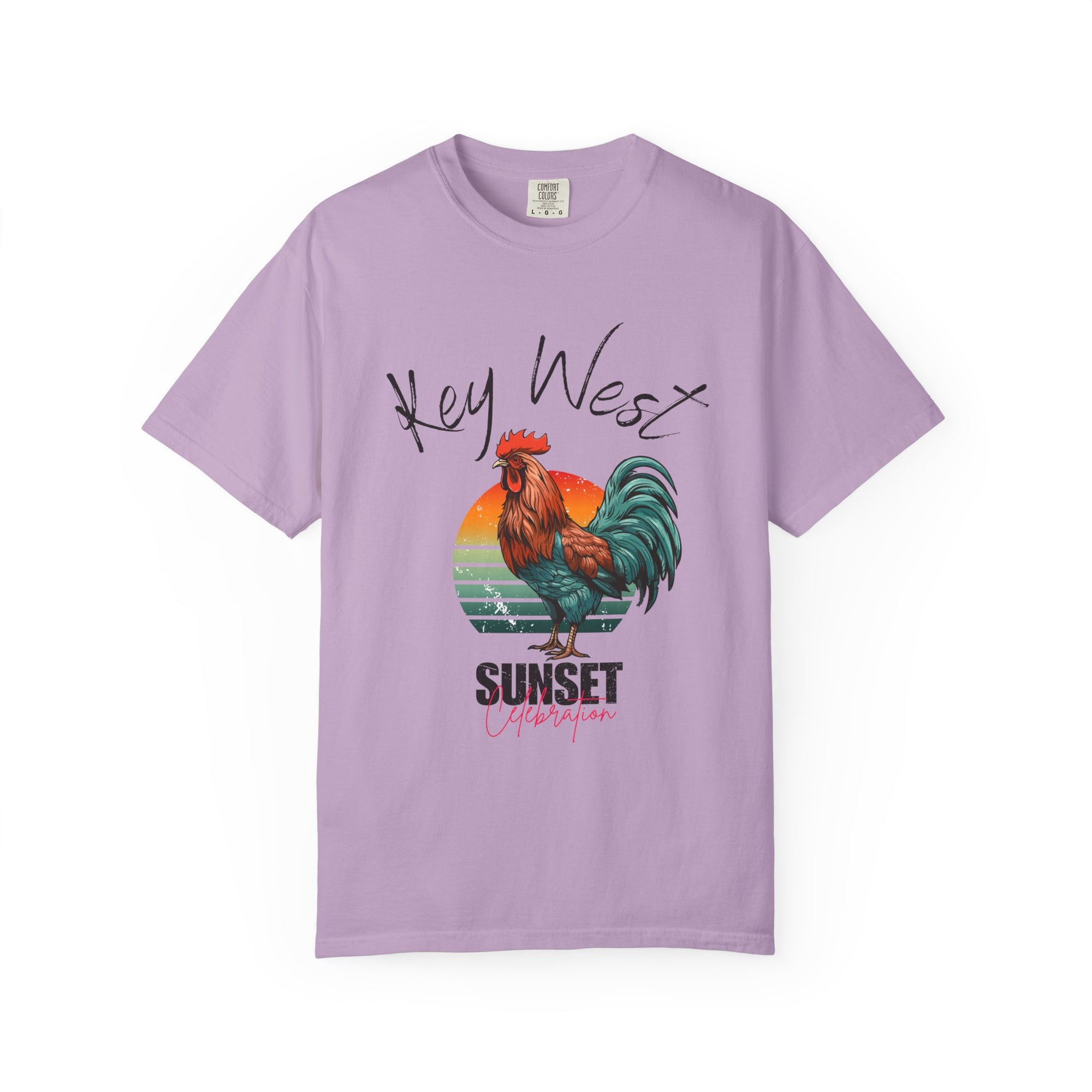 Key West Sunset Rooster T-Shirt, Unisex Summer Tee, Beach Vacation Shirt, Florida Souvenir Apparel, Casual Graphic Tee