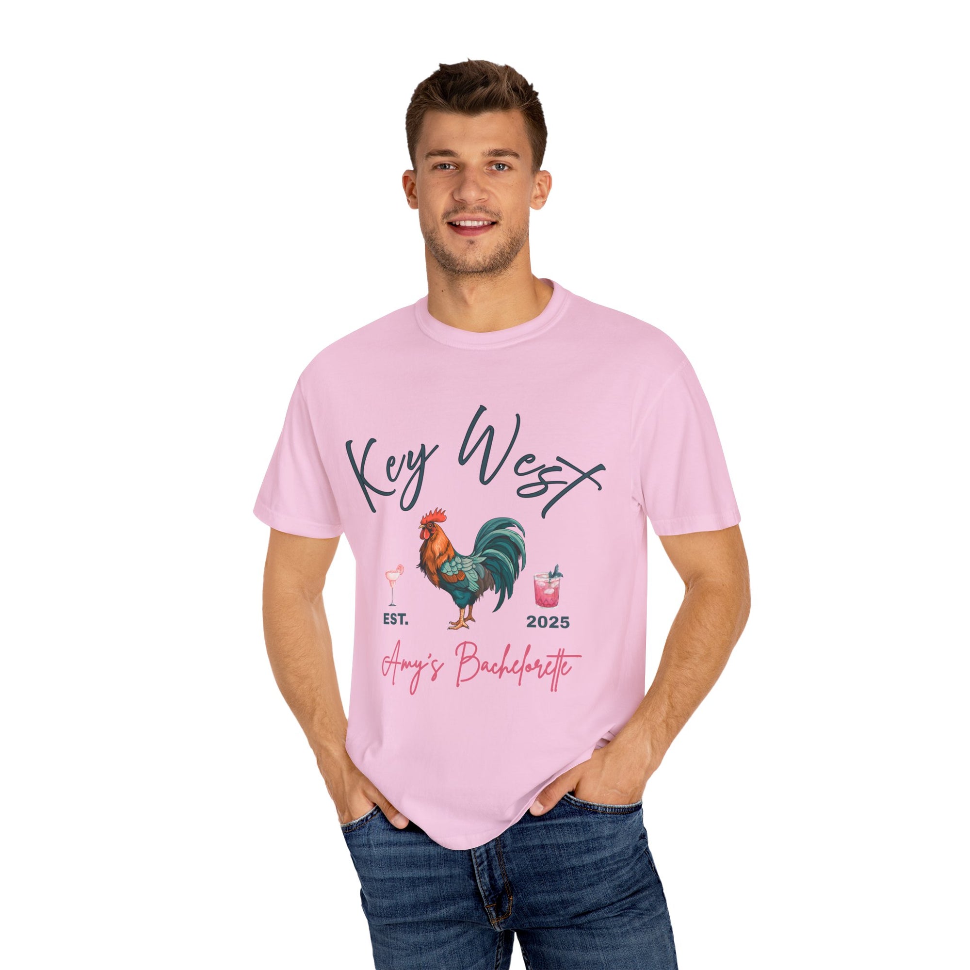 Key West Custom Bachelorette Party T-Shirt - Key West Florida Tee Rooster Bachelorette Shirt - Bridesmaid Proposal Gift Unisex Garment-Dyed