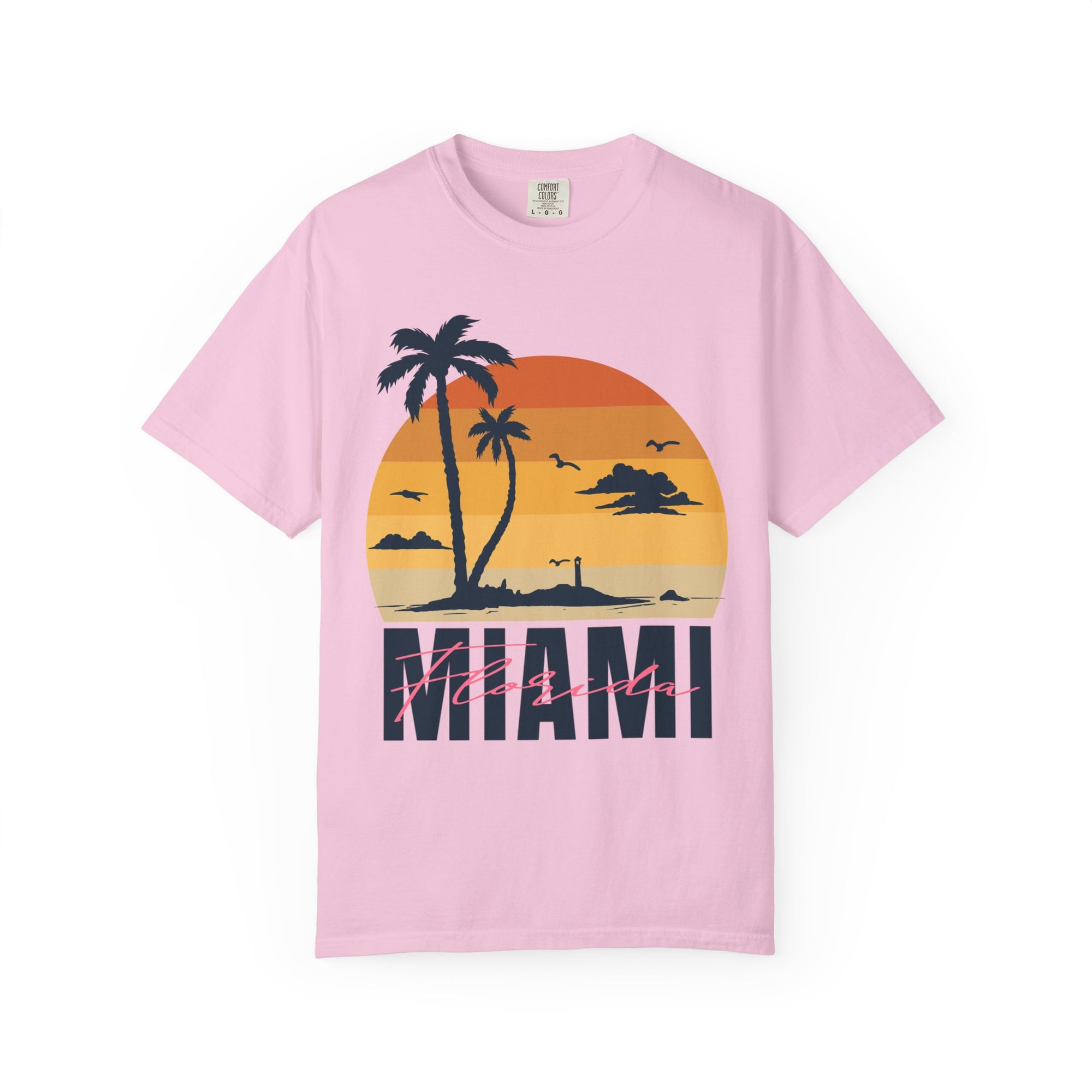 Miami Florida Sunset TShirt - Unisex Garment-Dyed T-shirt | Miami Beach Vibes Tee | Miami Retro Sunset Summer Apparel