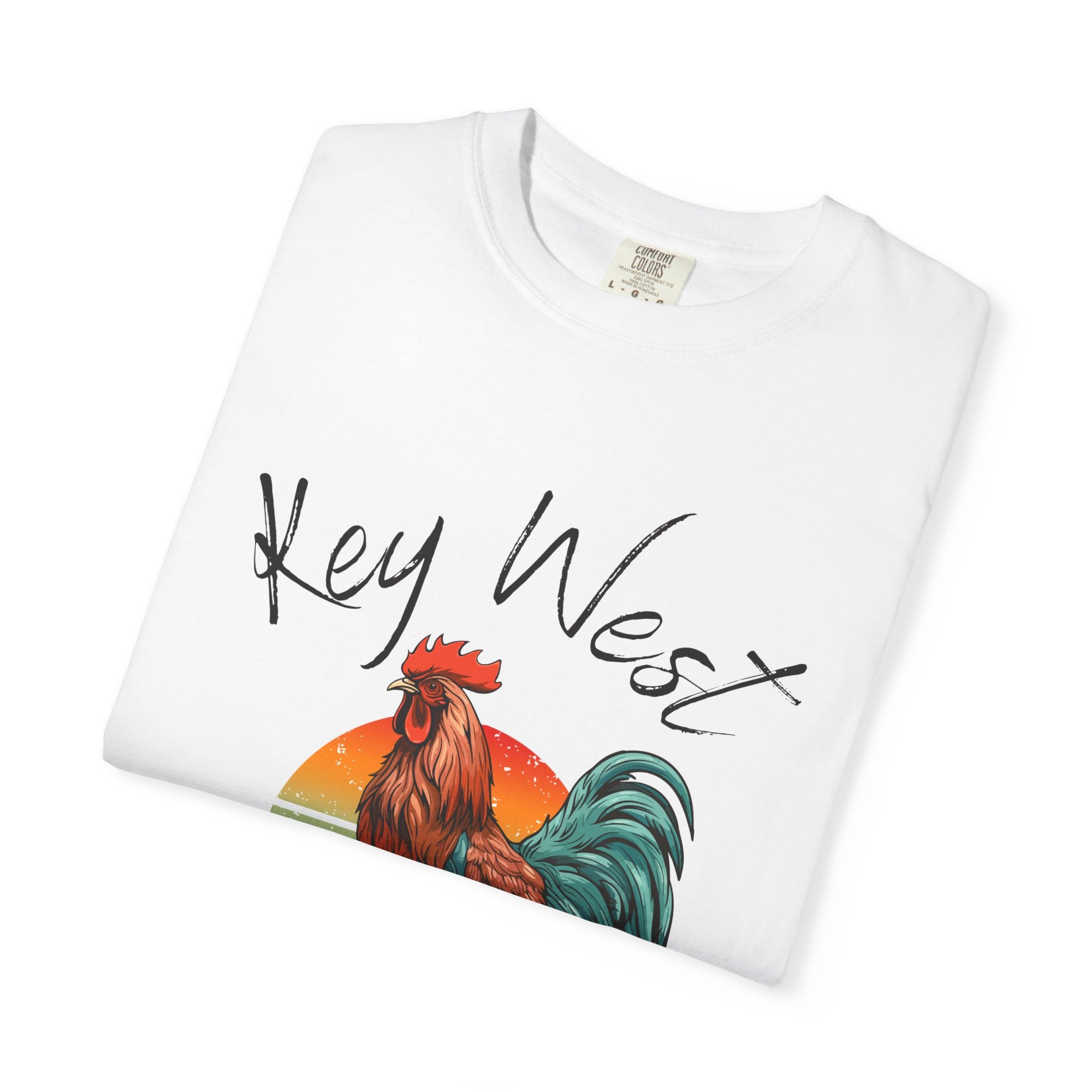 Key West Sunset Rooster T-Shirt, Unisex Summer Tee, Beach Vacation Shirt, Florida Souvenir Apparel, Casual Graphic Tee