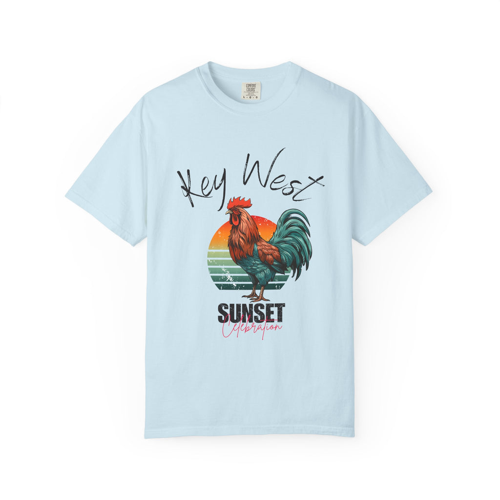 Key West Sunset Rooster T-Shirt, Unisex Summer Tee, Beach Vacation Shirt, Florida Souvenir Apparel, Casual Graphic Tee