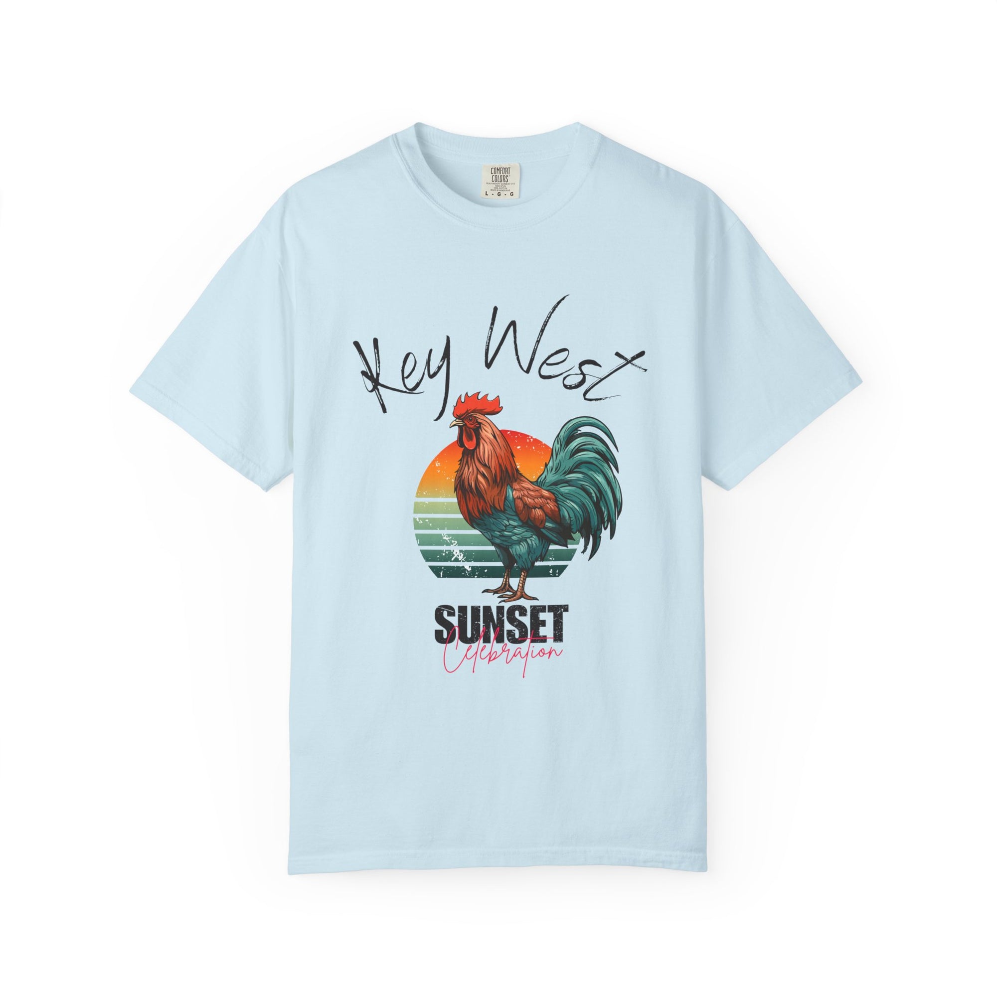 Key West Sunset Rooster T-Shirt, Unisex Summer Tee, Beach Vacation Shirt, Florida Souvenir Apparel, Casual Graphic Tee