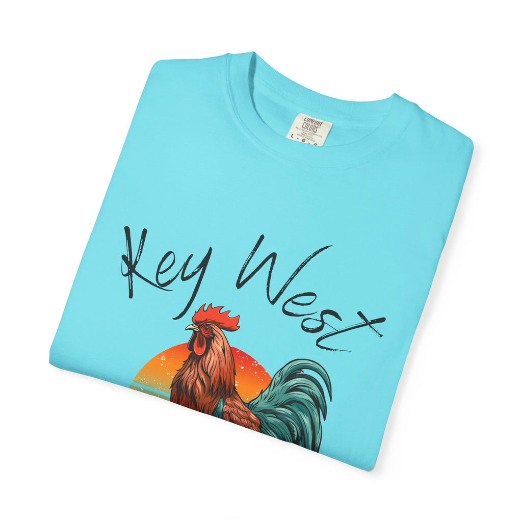 Key West Sunset Rooster T-Shirt, Unisex Summer Tee, Beach Vacation Shirt, Florida Souvenir Apparel, Casual Graphic Tee