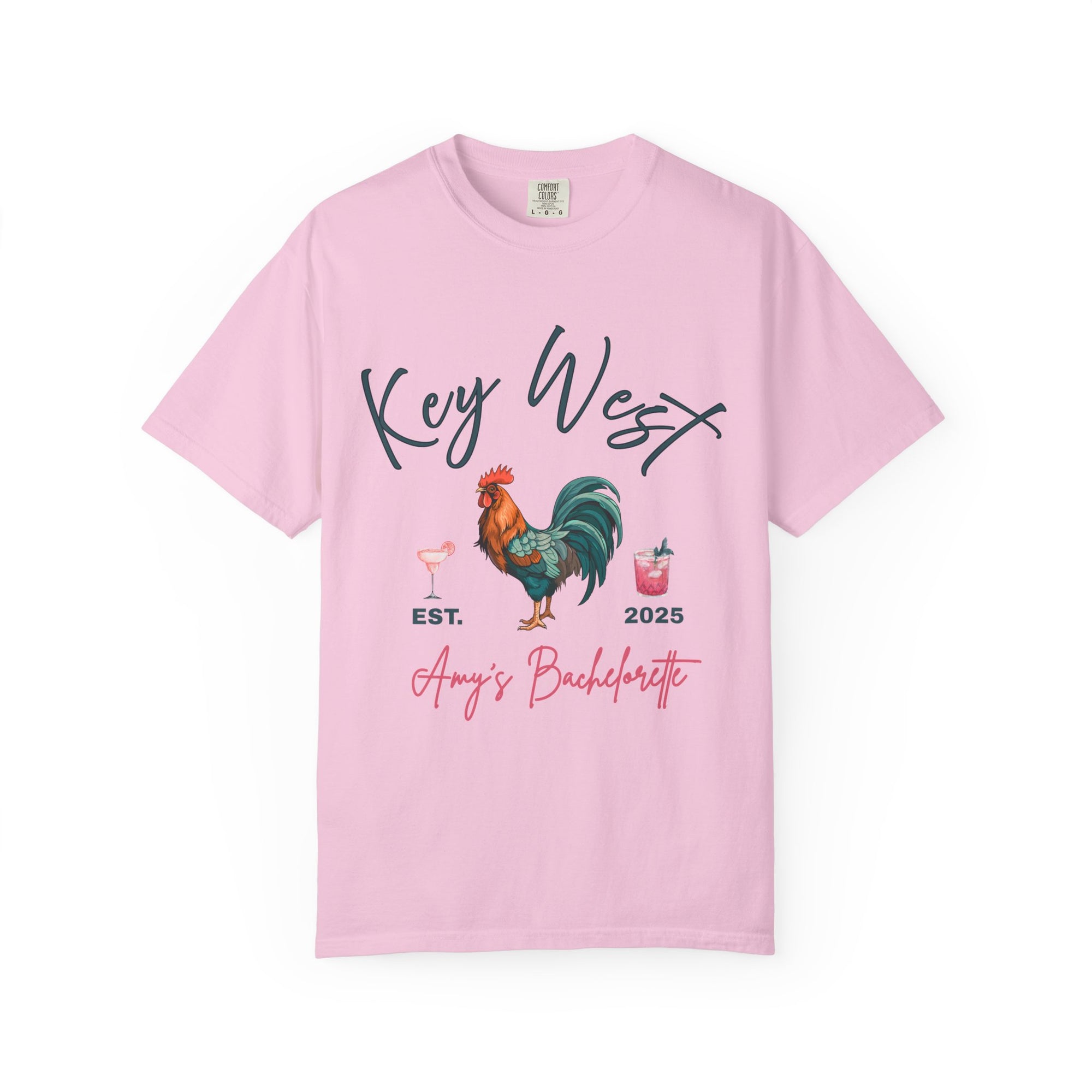 Key West Custom Bachelorette Party T-Shirt - Key West Florida Tee Rooster Bachelorette Shirt - Bridesmaid Proposal Gift Unisex Garment-Dyed