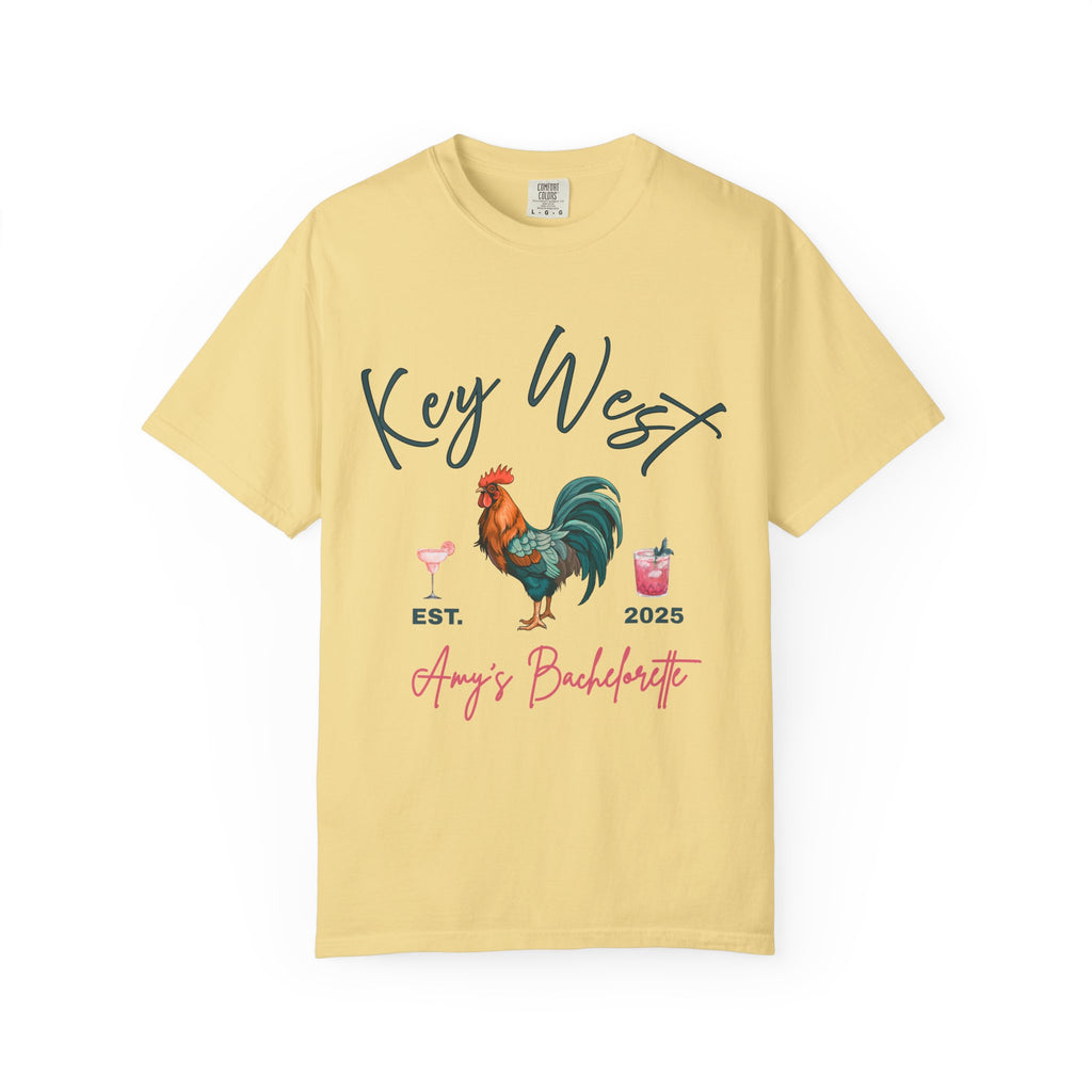 Key West Custom Bachelorette Party T-Shirt - Key West Florida Tee Rooster Bachelorette Shirt - Bridesmaid Proposal Gift Unisex Garment-Dyed