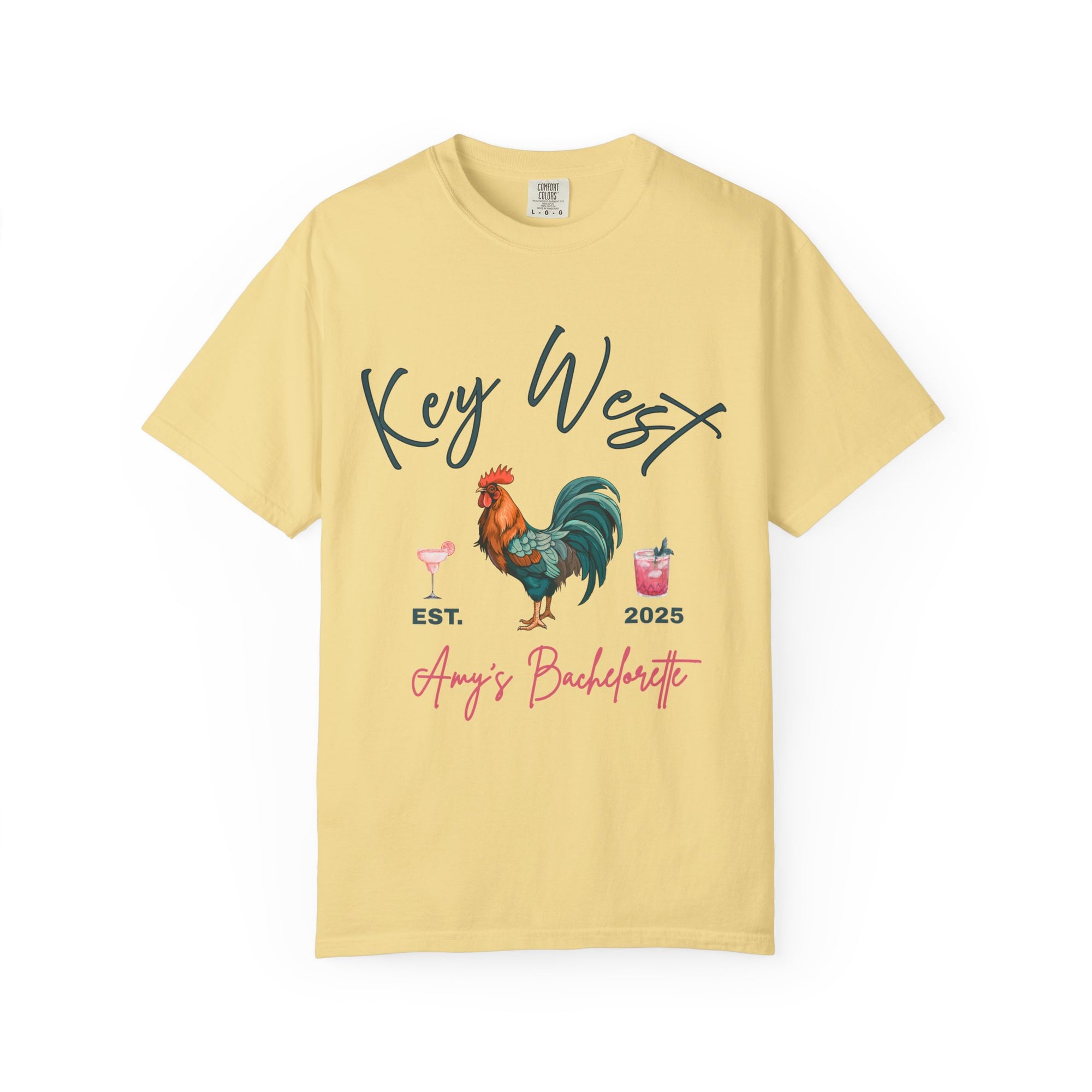 Key West Custom Bachelorette Party T-Shirt - Key West Florida Tee Rooster Bachelorette Shirt - Bridesmaid Proposal Gift Unisex Garment-Dyed