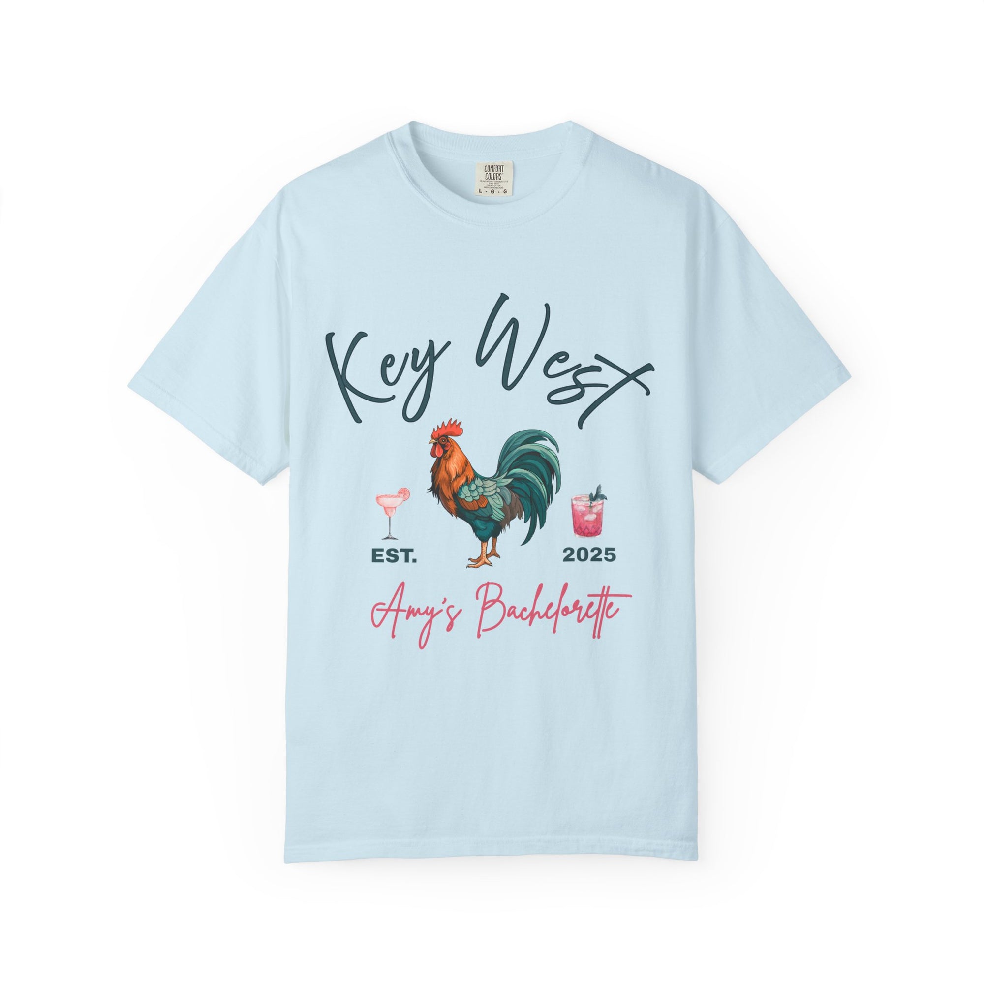 Key West Custom Bachelorette Party T-Shirt - Key West Florida Tee Rooster Bachelorette Shirt - Bridesmaid Proposal Gift Unisex Garment-Dyed