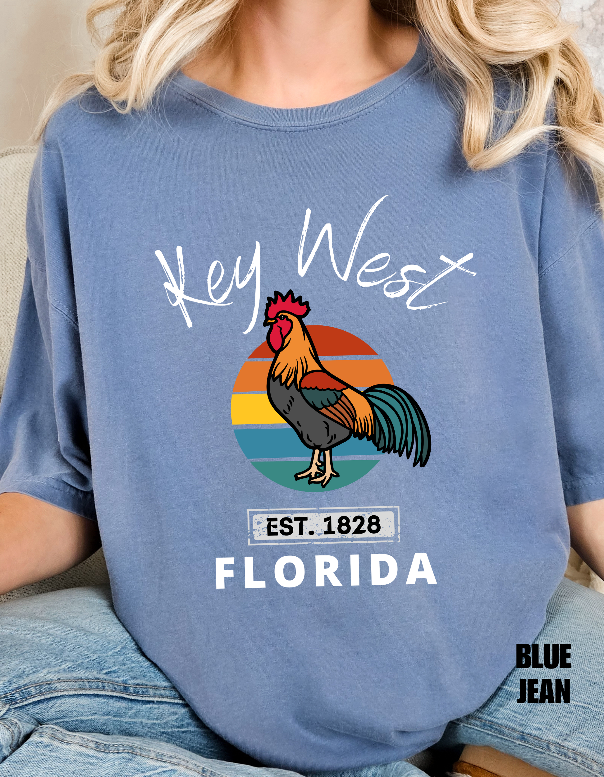 Key West Florida Rooster Retro Sunset Souvenir Tee - Unisex Florida Keys Rooster Design Tee, Florida Souvenir, Key West Merch, Beach Vacation Shirt