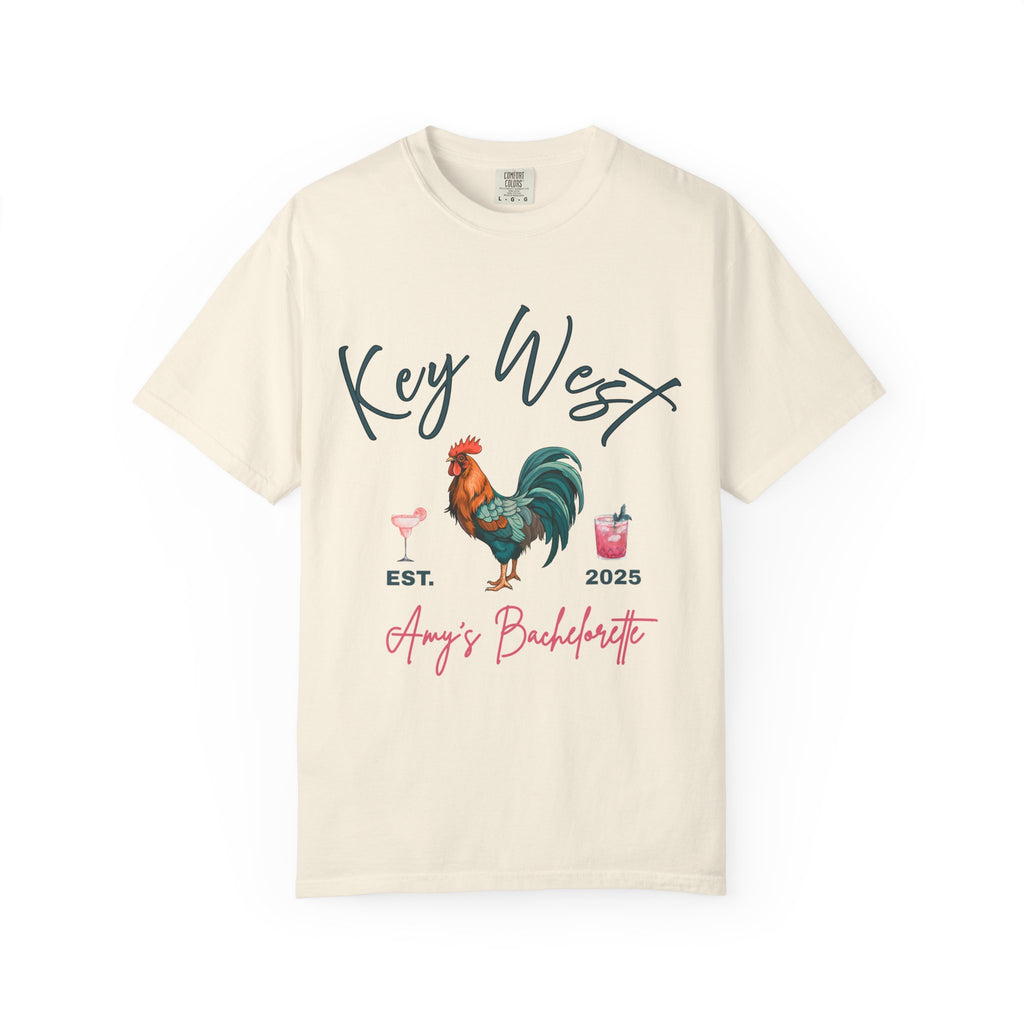 Key West Custom Bachelorette Party T-Shirt - Key West Florida Tee Rooster Bachelorette Shirt - Bridesmaid Proposal Gift Unisex Garment-Dyed