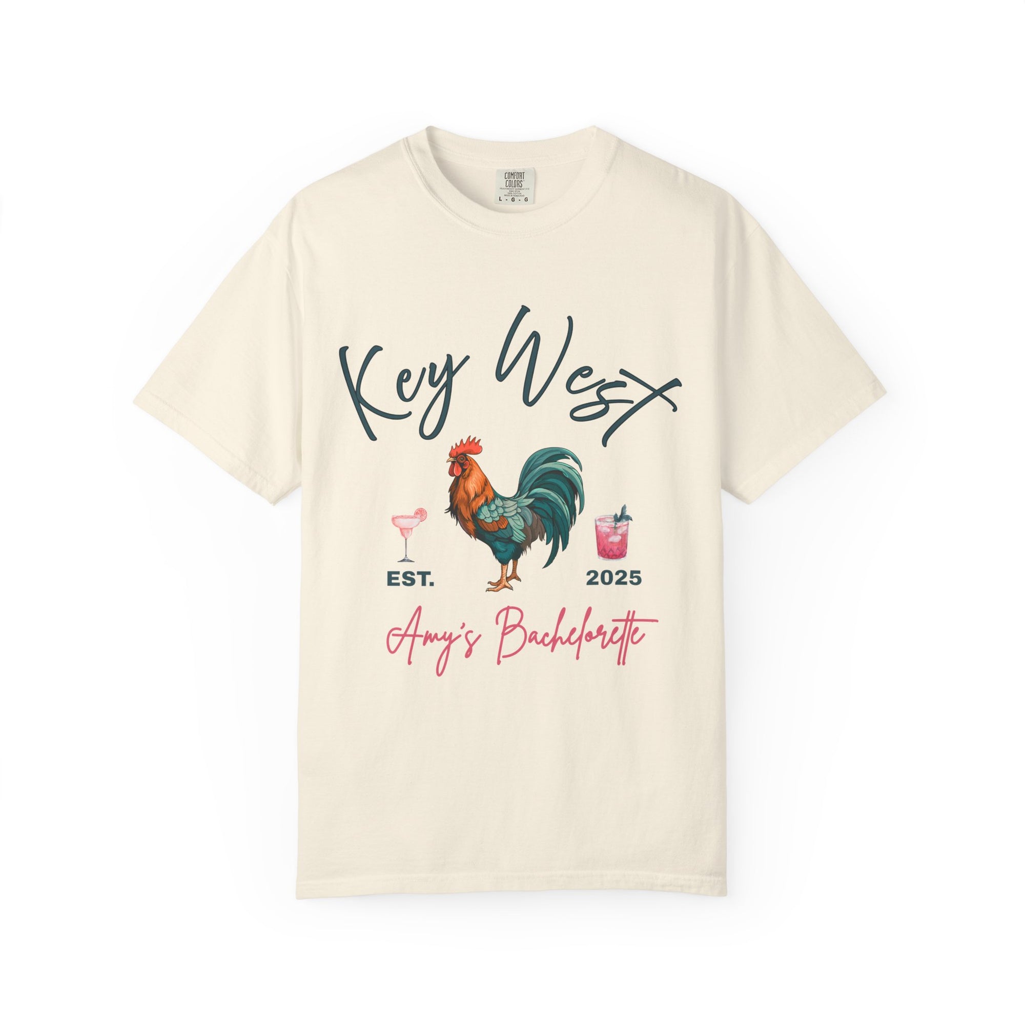 Key West Custom Bachelorette Party T-Shirt - Key West Florida Tee Rooster Bachelorette Shirt - Bridesmaid Proposal Gift Unisex Garment-Dyed