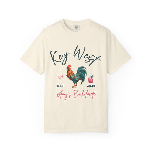 Key West Custom Bachelorette Party T-Shirt - Key West Florida Tee Rooster Bachelorette Shirt - Bridesmaid Proposal Gift Unisex Garment-Dyed
