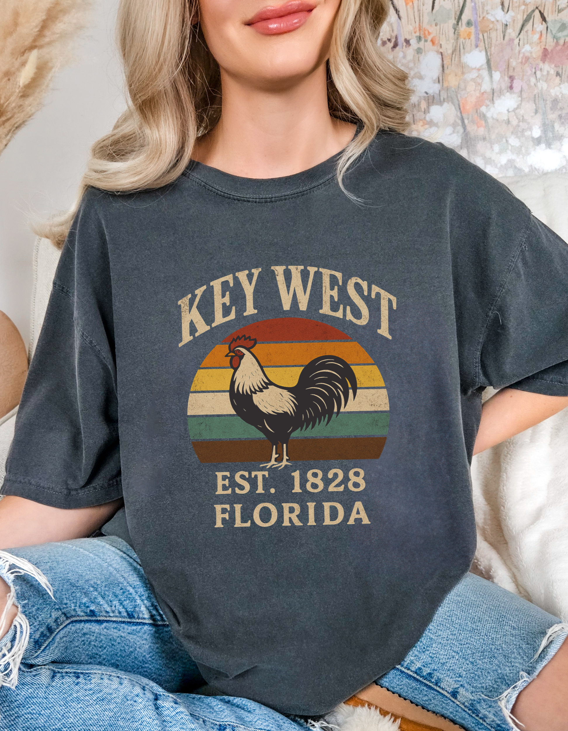 Key West Retro Rooster Shirt, Key West Vintage Style Tee, Florida Keys Gifts, Unisex Key West Rooster Shirt, Key West Merch, Key West Vacation