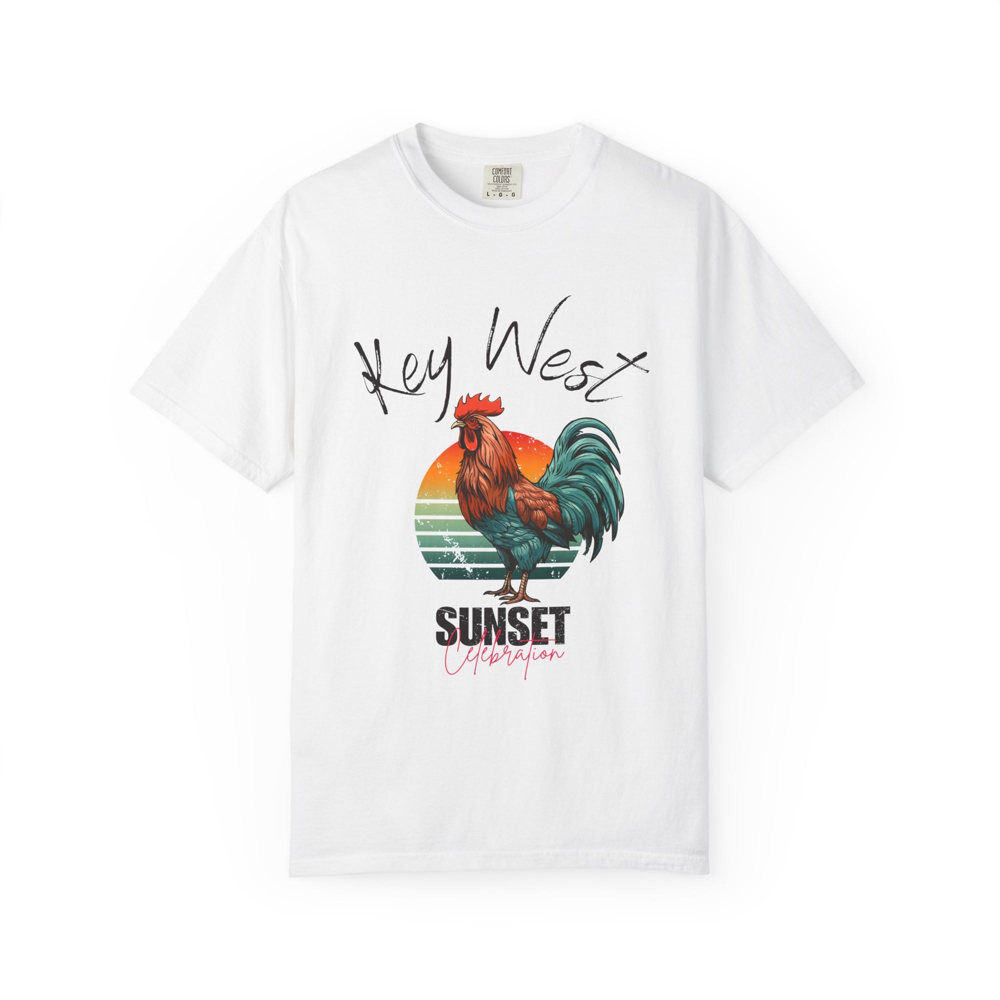 Key West Sunset Rooster T-Shirt, Unisex Summer Tee, Beach Vacation Shirt, Florida Souvenir Apparel, Casual Graphic Tee