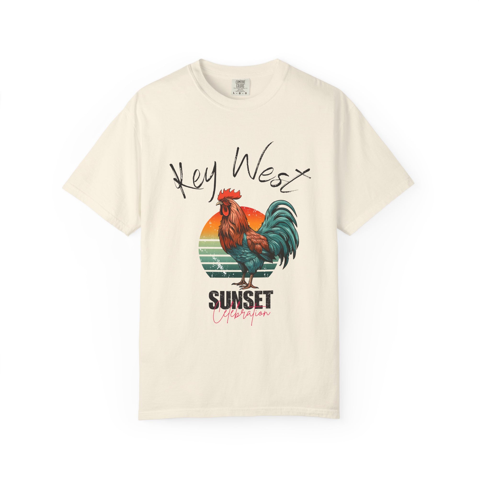Key West Sunset Rooster T-Shirt, Unisex Summer Tee, Beach Vacation Shirt, Florida Souvenir Apparel, Casual Graphic Tee