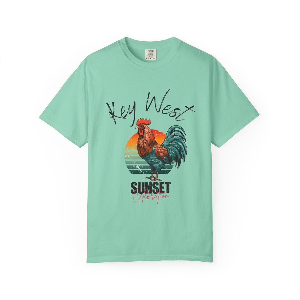 Key West Sunset Rooster T-Shirt, Unisex Summer Tee, Beach Vacation Shirt, Florida Souvenir Apparel, Casual Graphic Tee