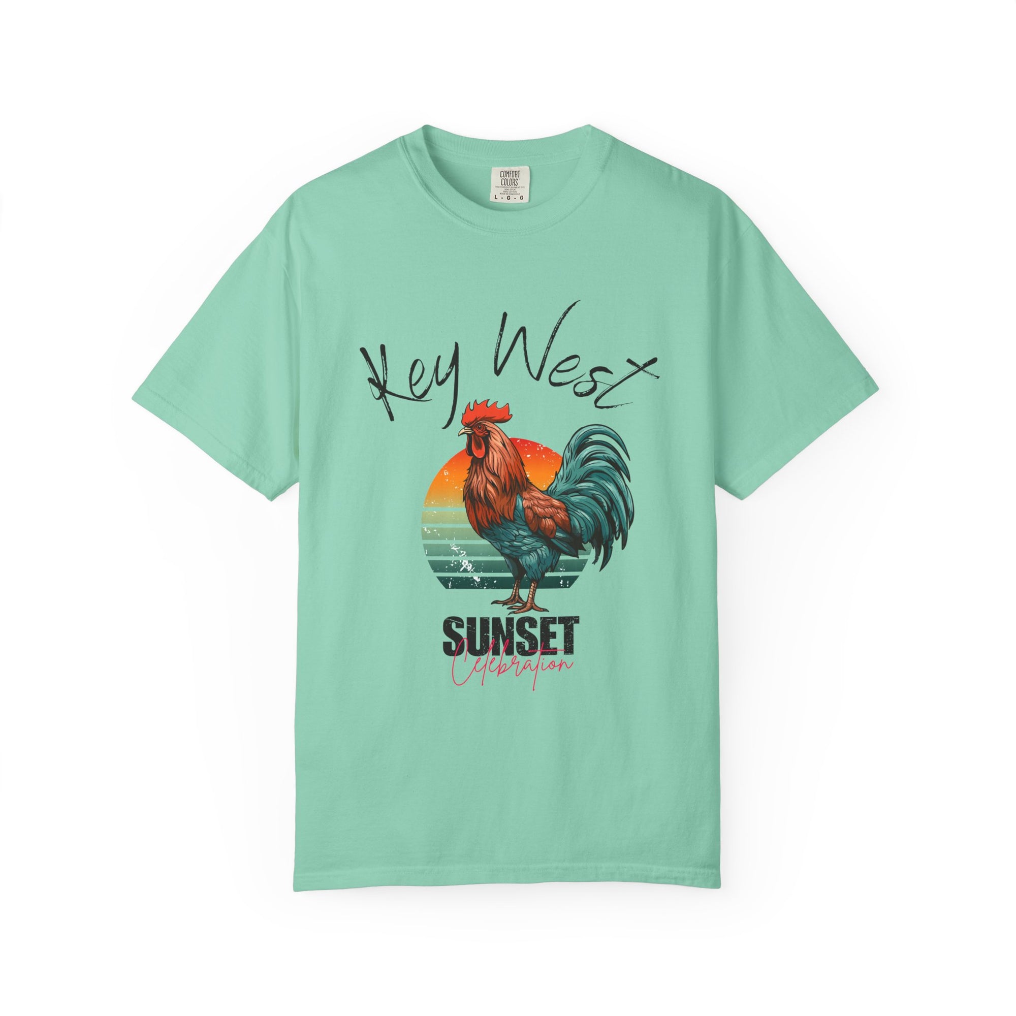 Key West Sunset Rooster T-Shirt, Unisex Summer Tee, Beach Vacation Shirt, Florida Souvenir Apparel, Casual Graphic Tee