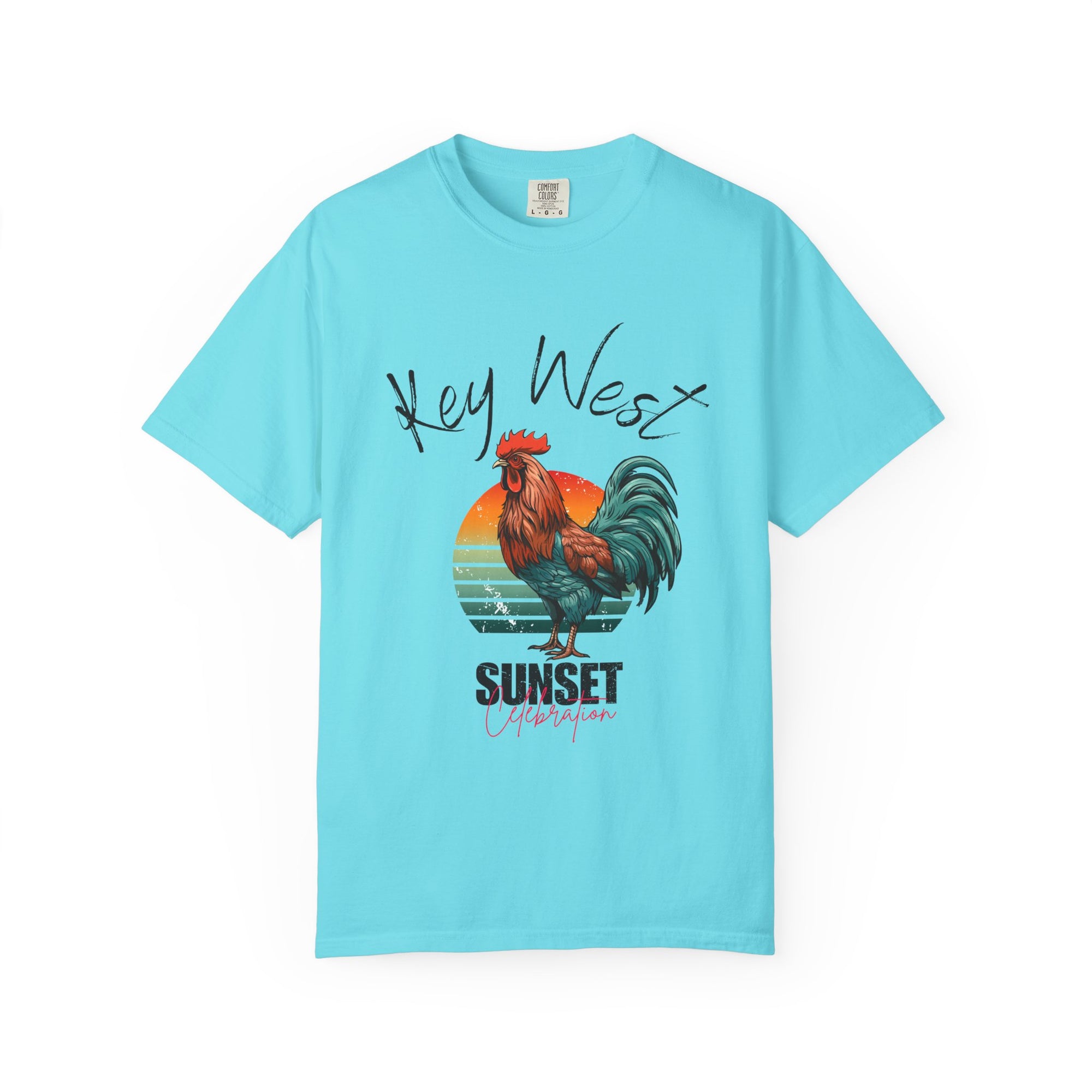 Key West Sunset Rooster T-Shirt, Unisex Summer Tee, Beach Vacation Shirt, Florida Souvenir Apparel, Casual Graphic Tee