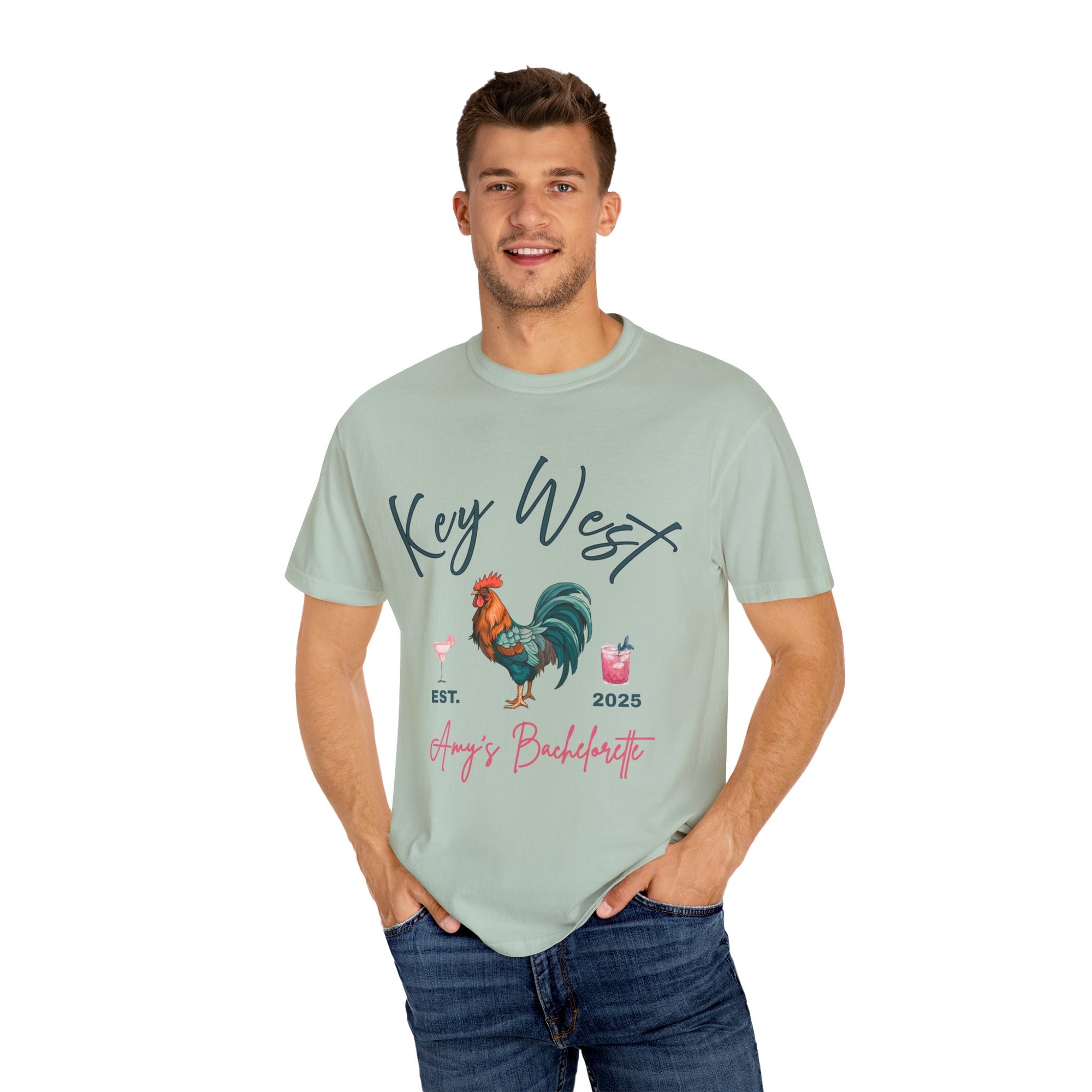 Key West Custom Bachelorette Party T-Shirt - Key West Florida Tee Rooster Bachelorette Shirt - Bridesmaid Proposal Gift Unisex Garment-Dyed
