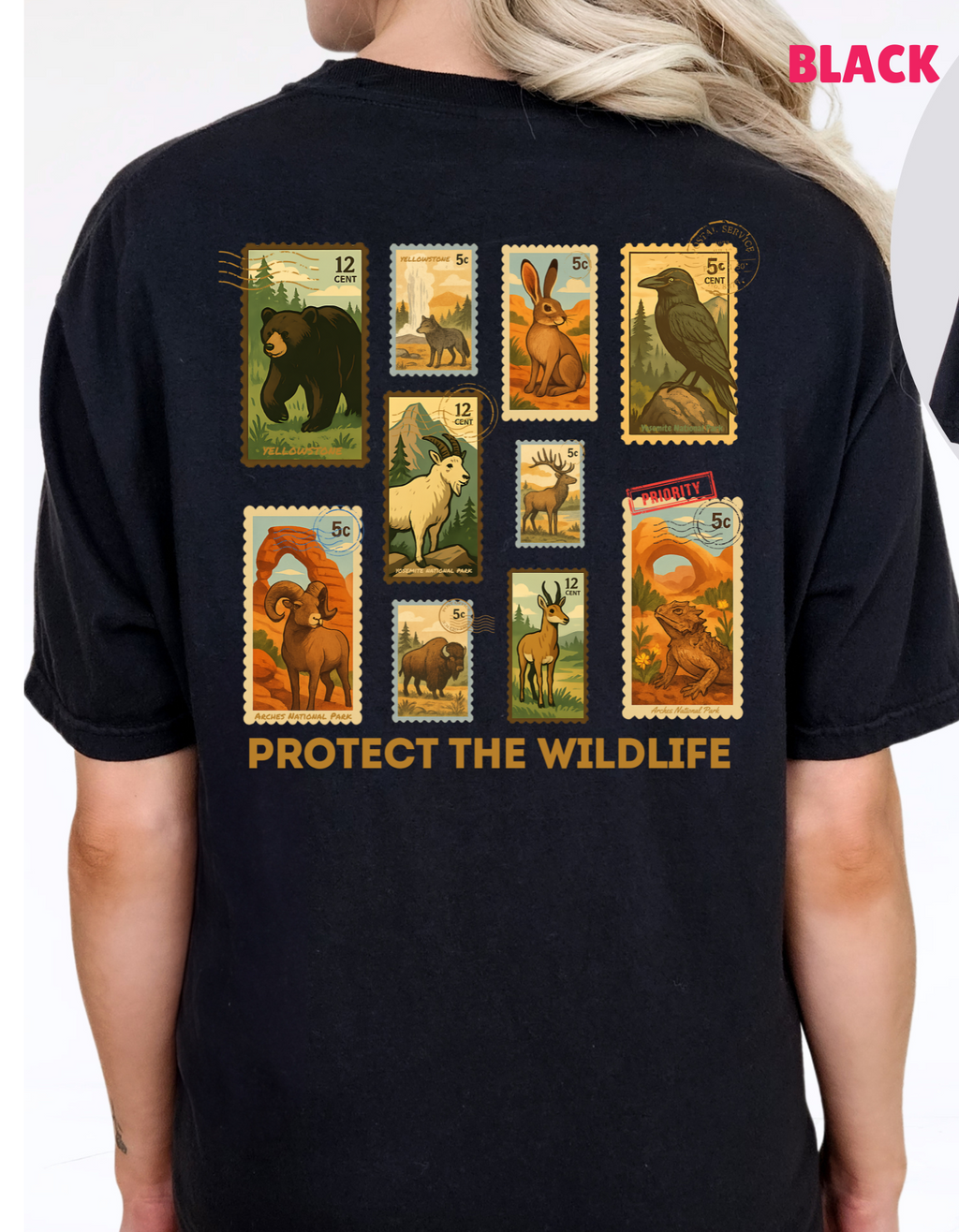 Protect Wildlife Stamps Shirt, Nature Lover Tee, Respect the Locals Tshirt, National Parks Shirt, Granola Girl Stamps Shirt, Comfort Colors