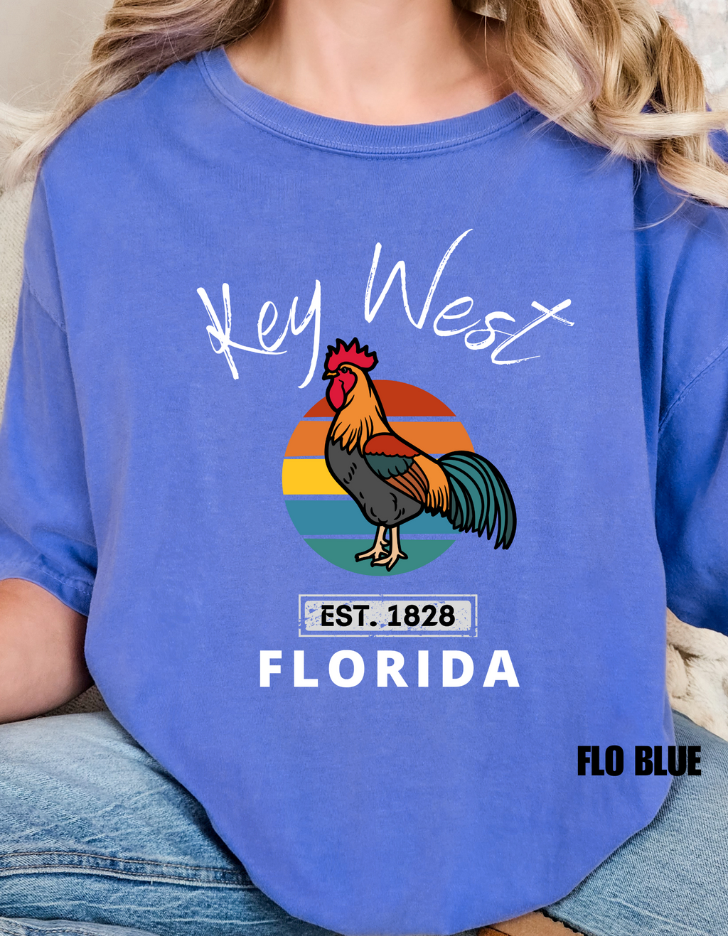 Key West Florida Rooster Retro Sunset Souvenir Tee - Unisex Florida Keys Rooster Design Tee, Florida Souvenir, Key West Merch, Beach Vacation Shirt