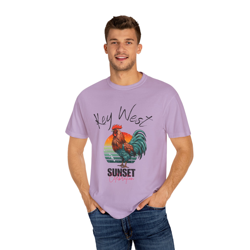 Key West Sunset Rooster T-Shirt, Unisex Summer Tee, Beach Vacation Shirt, Florida Souvenir Apparel, Casual Graphic Tee