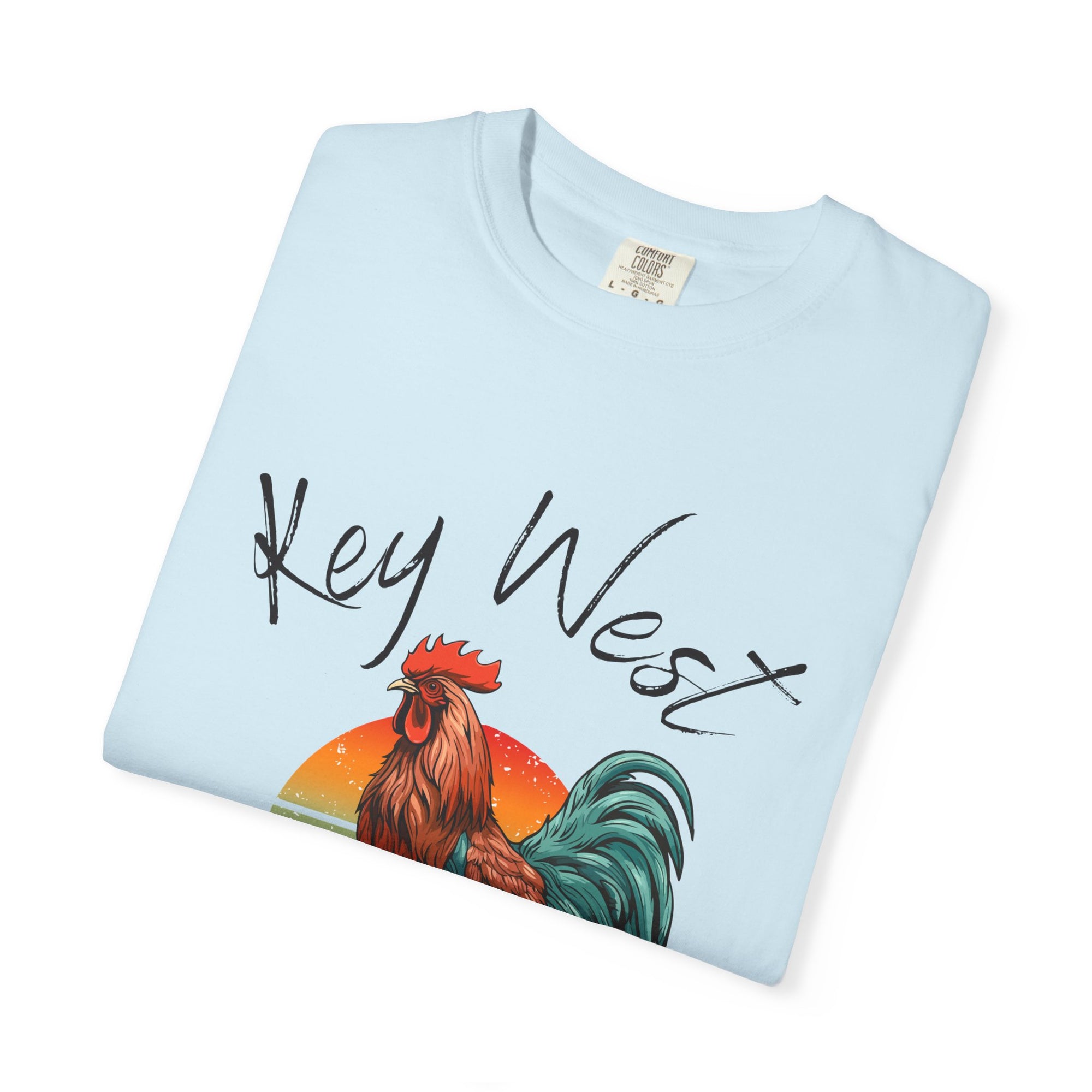 Key West Sunset Rooster T-Shirt, Unisex Summer Tee, Beach Vacation Shirt, Florida Souvenir Apparel, Casual Graphic Tee