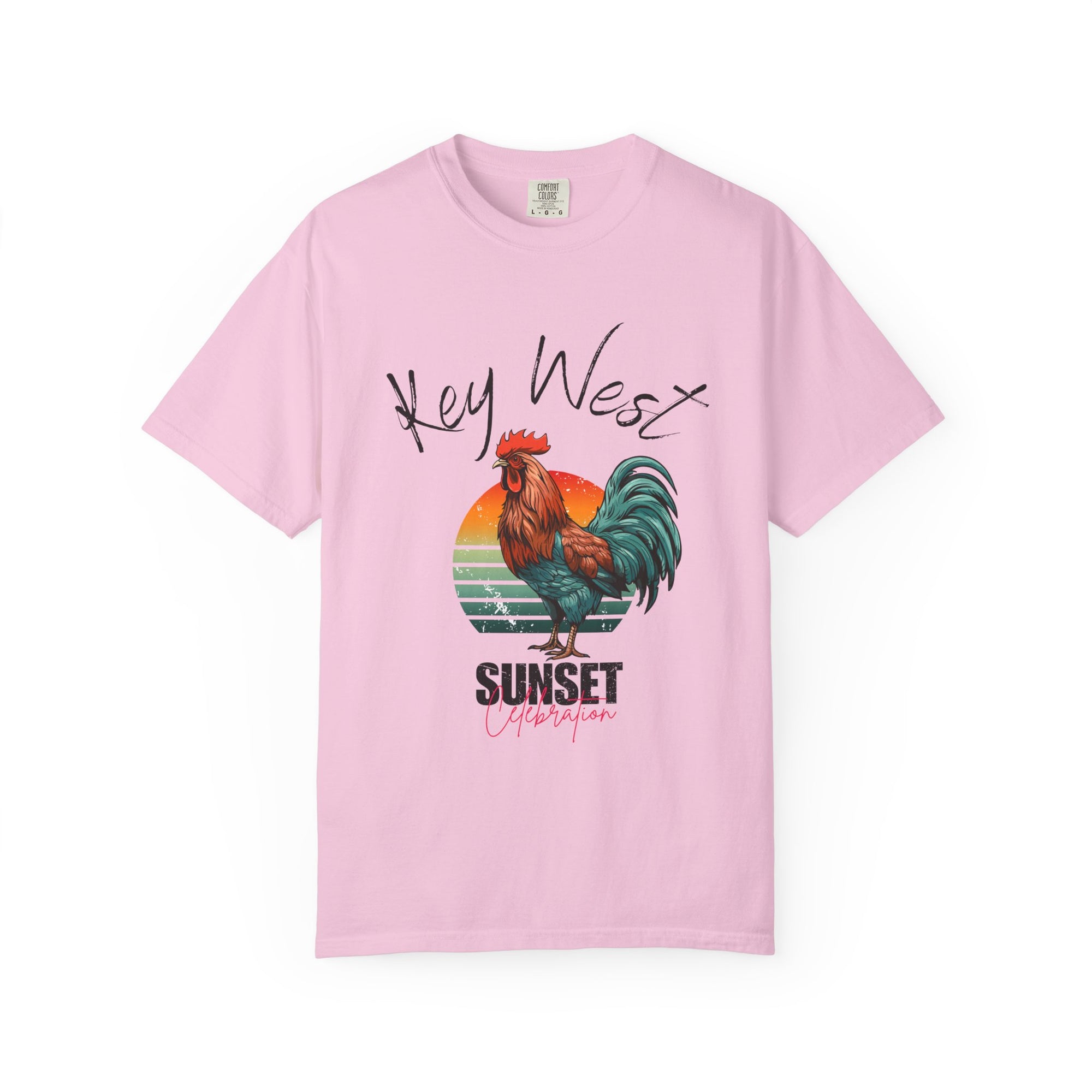 Key West Sunset Rooster T-Shirt, Unisex Summer Tee, Beach Vacation Shirt, Florida Souvenir Apparel, Casual Graphic Tee
