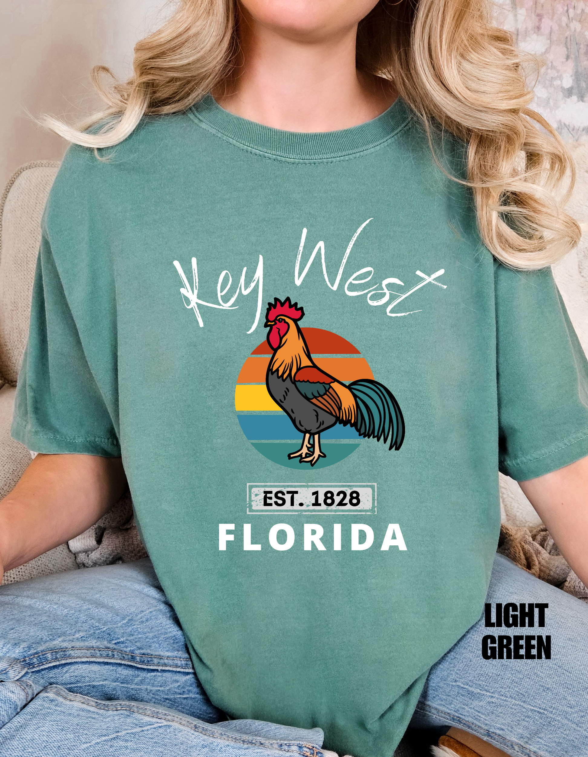Key West Florida Rooster Retro Sunset Souvenir Tee - Unisex Florida Keys Rooster Design Tee, Florida Souvenir, Key West Merch, Beach Vacation Shirt