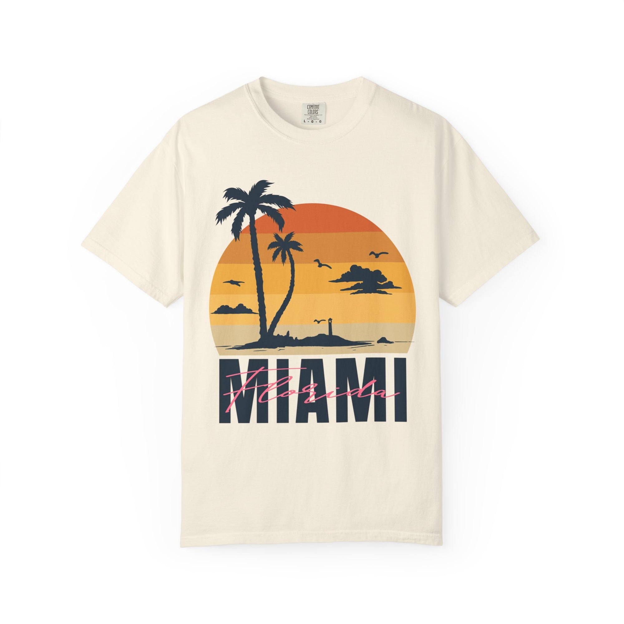Miami Florida Sunset TShirt - Unisex Garment-Dyed T-shirt | Miami Beach Vibes Tee | Miami Retro Sunset Summer Apparel