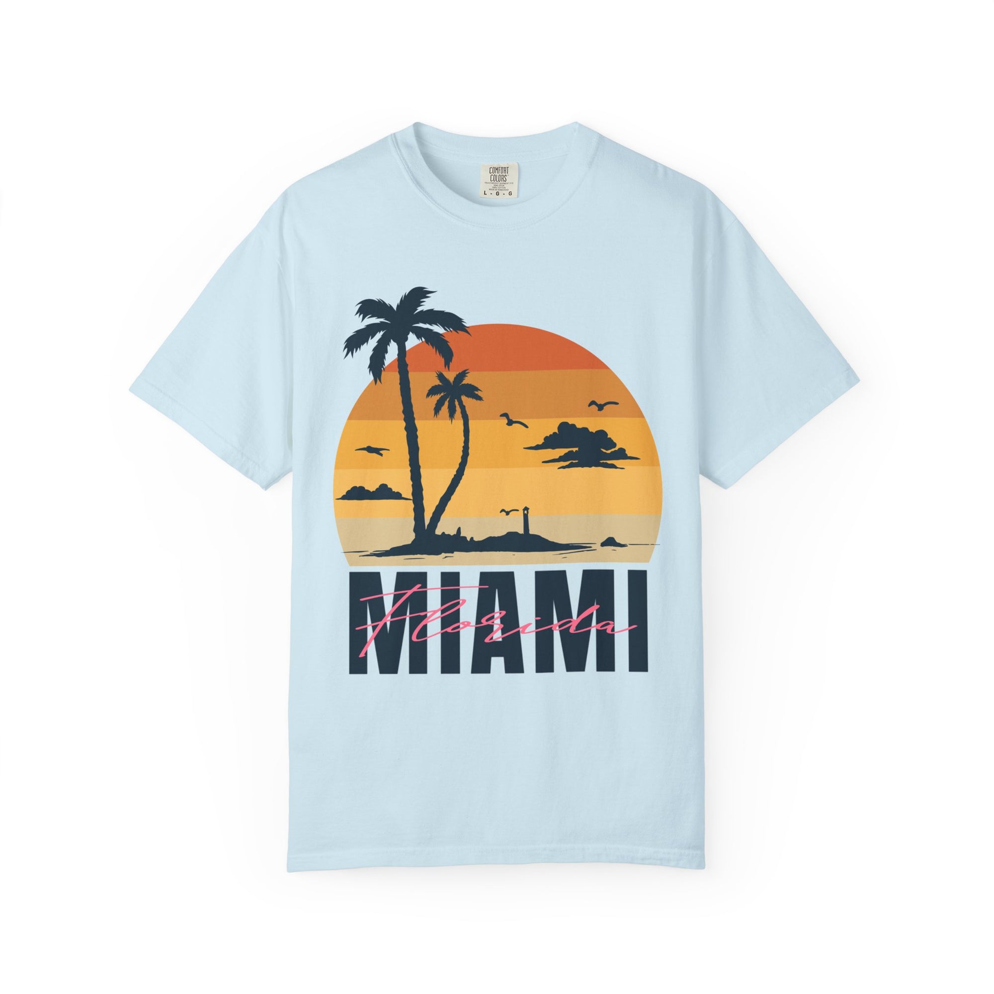 Miami Florida Sunset TShirt - Unisex Garment-Dyed T-shirt | Miami Beach Vibes Tee | Miami Retro Sunset Summer Apparel