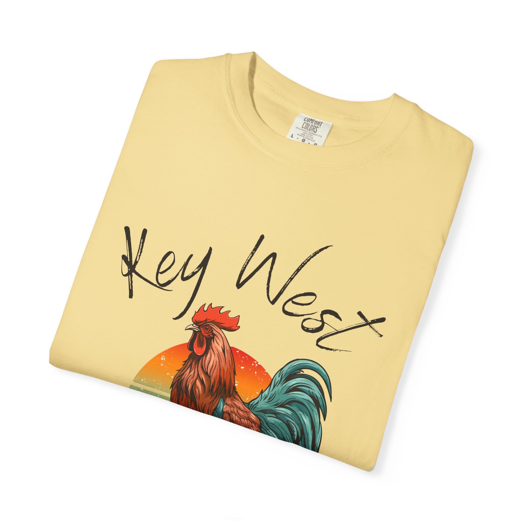 Key West Sunset Rooster T-Shirt, Unisex Summer Tee, Beach Vacation Shirt, Florida Souvenir Apparel, Casual Graphic Tee