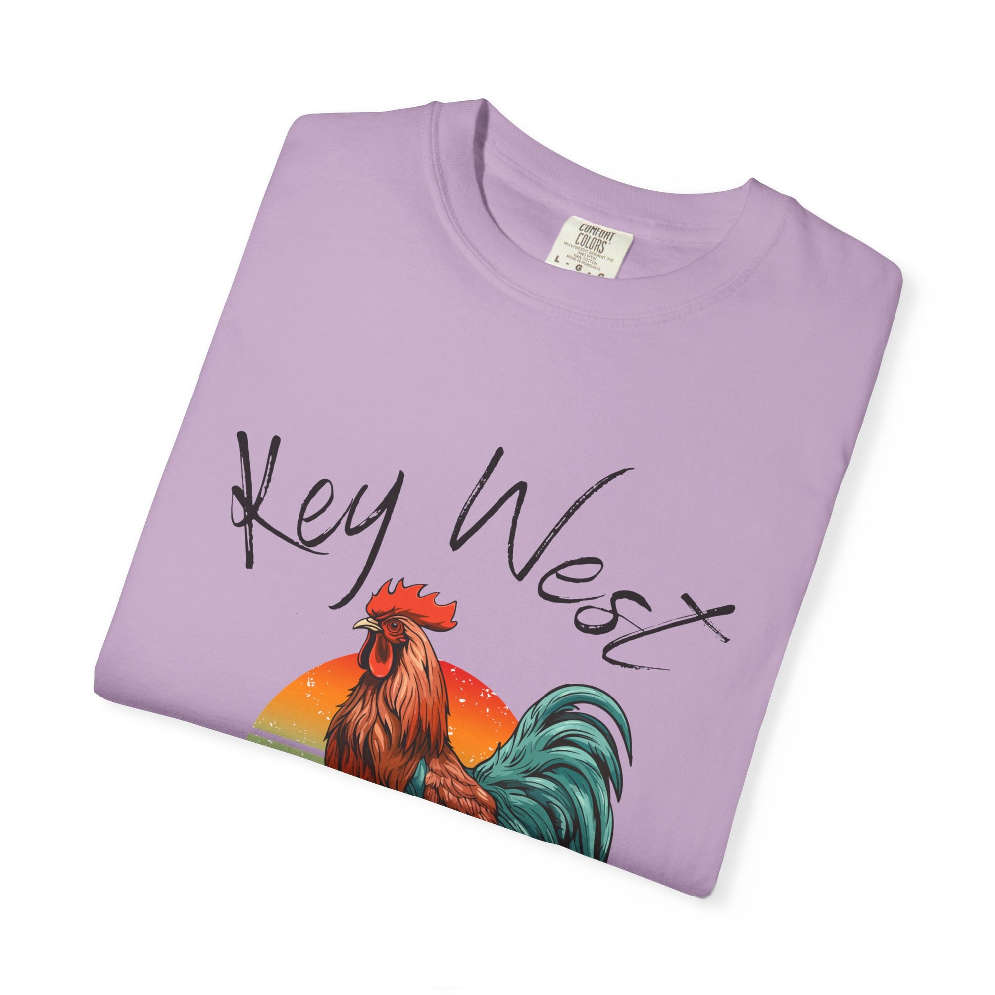 Key West Sunset Rooster T-Shirt, Unisex Summer Tee, Beach Vacation Shirt, Florida Souvenir Apparel, Casual Graphic Tee