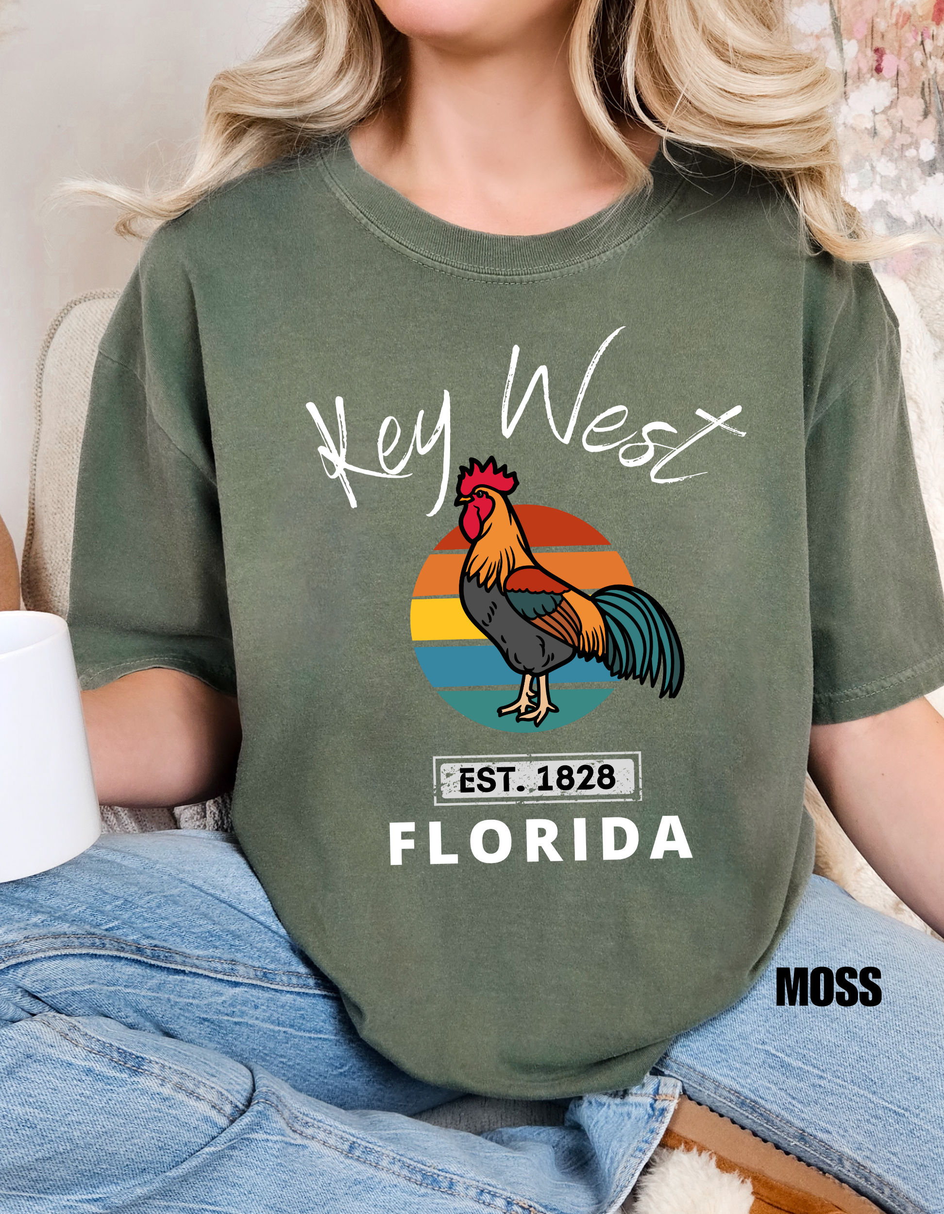 Key West Florida Rooster Retro Sunset Souvenir Tee - Unisex Florida Keys Rooster Design Tee, Florida Souvenir, Key West Merch, Beach Vacation Shirt