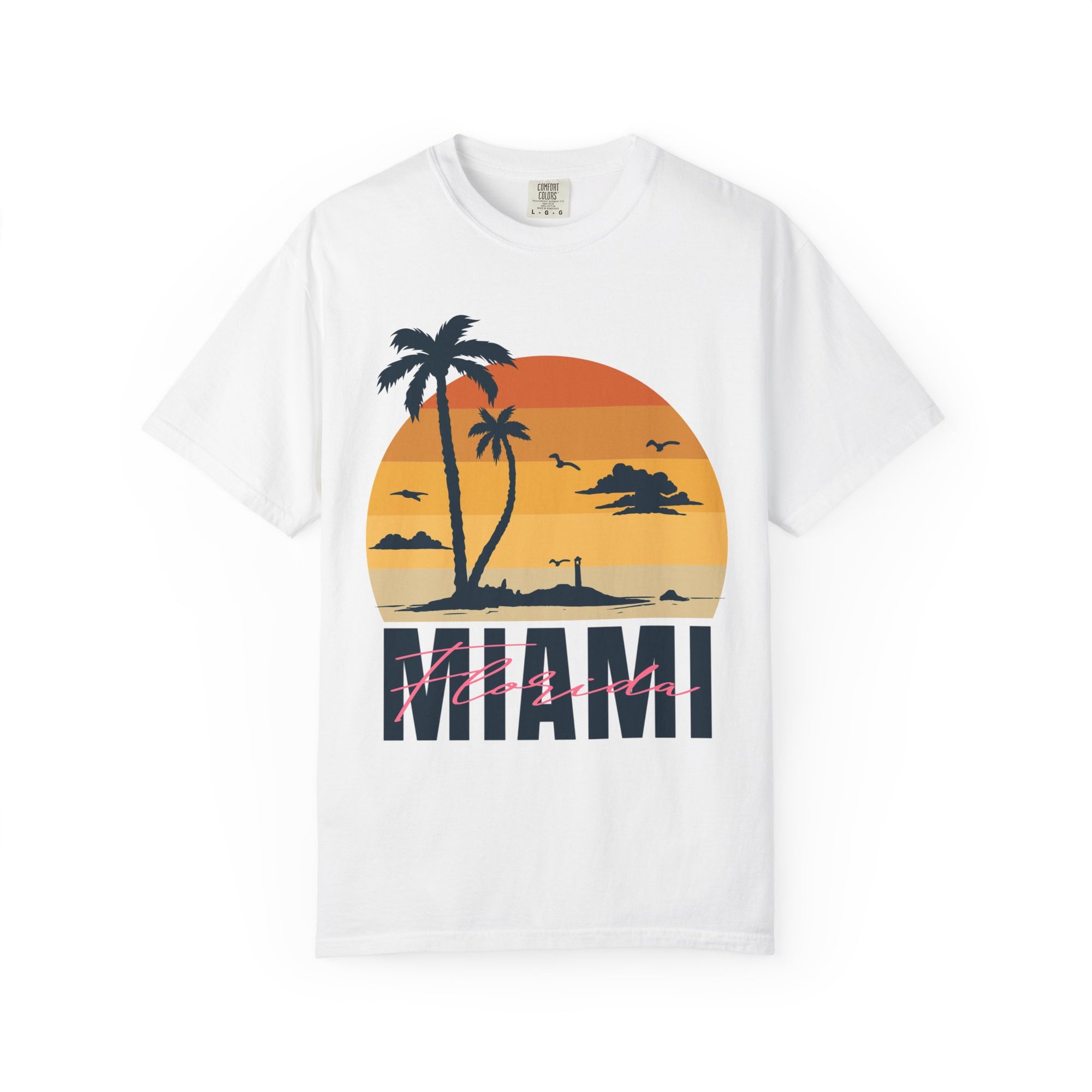 Miami Florida Sunset TShirt - Unisex Garment-Dyed T-shirt | Miami Beach Vibes Tee | Miami Retro Sunset Summer Apparel