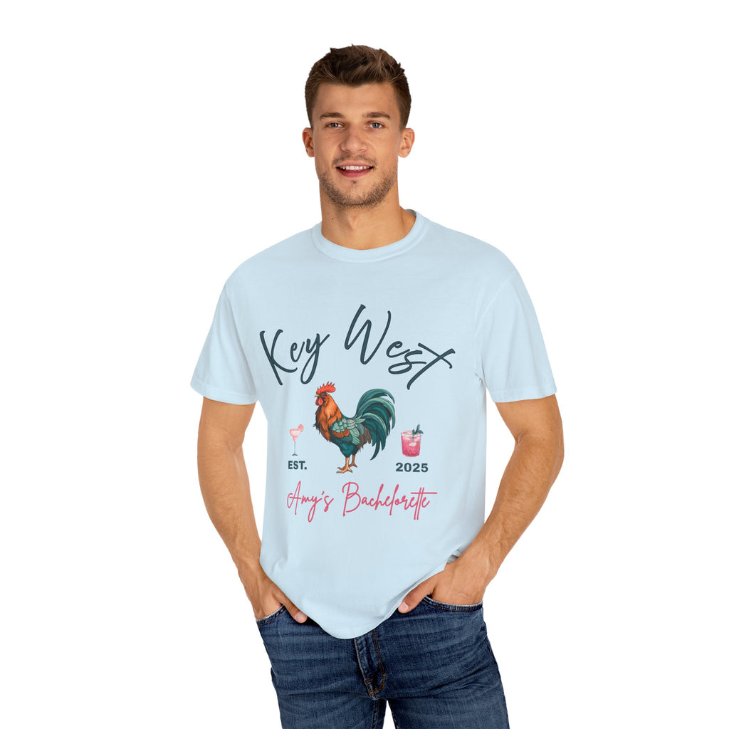 Key West Custom Bachelorette Party T-Shirt - Key West Florida Tee Rooster Bachelorette Shirt - Bridesmaid Proposal Gift Unisex Garment-Dyed