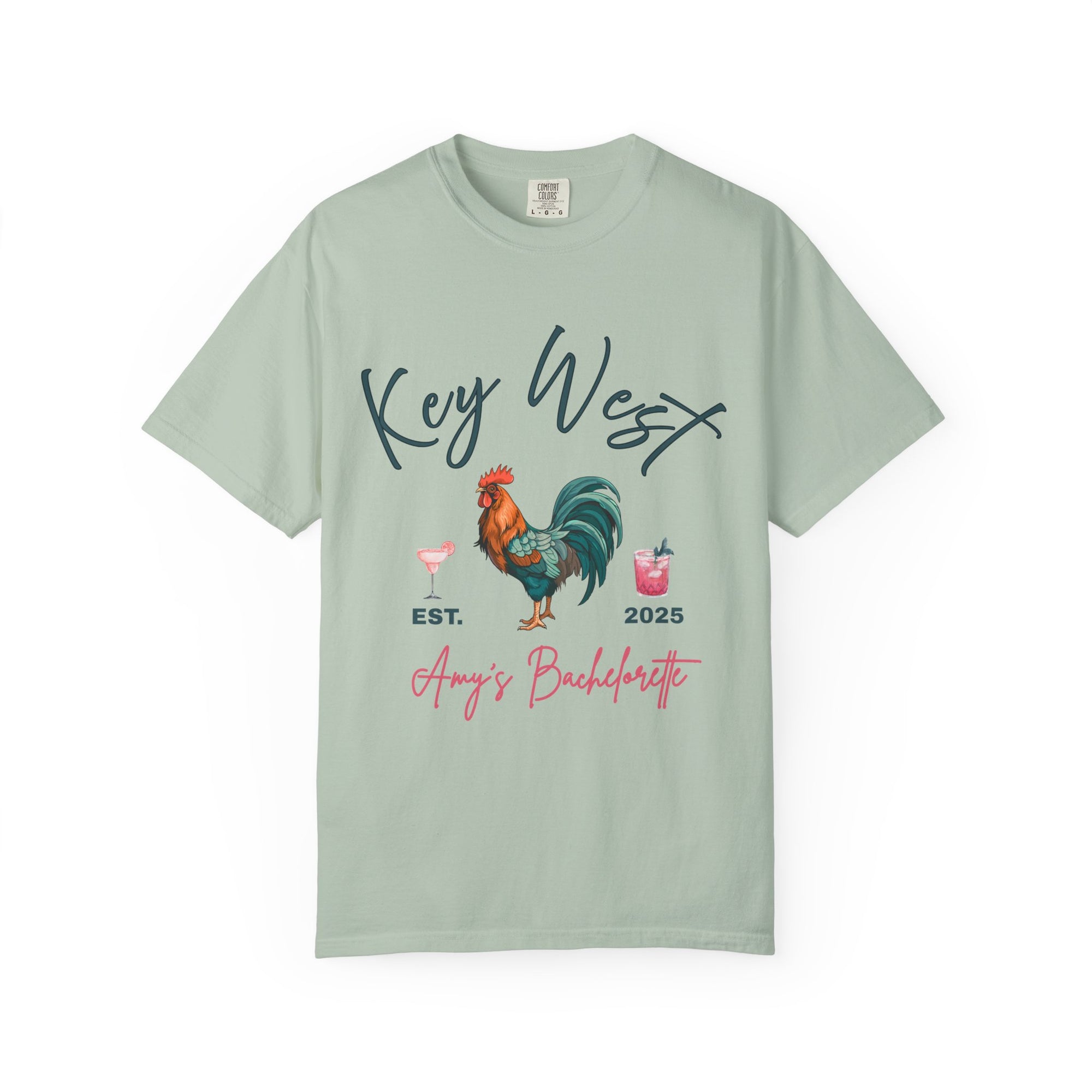Key West Custom Bachelorette Party T-Shirt - Key West Florida Tee Rooster Bachelorette Shirt - Bridesmaid Proposal Gift Unisex Garment-Dyed